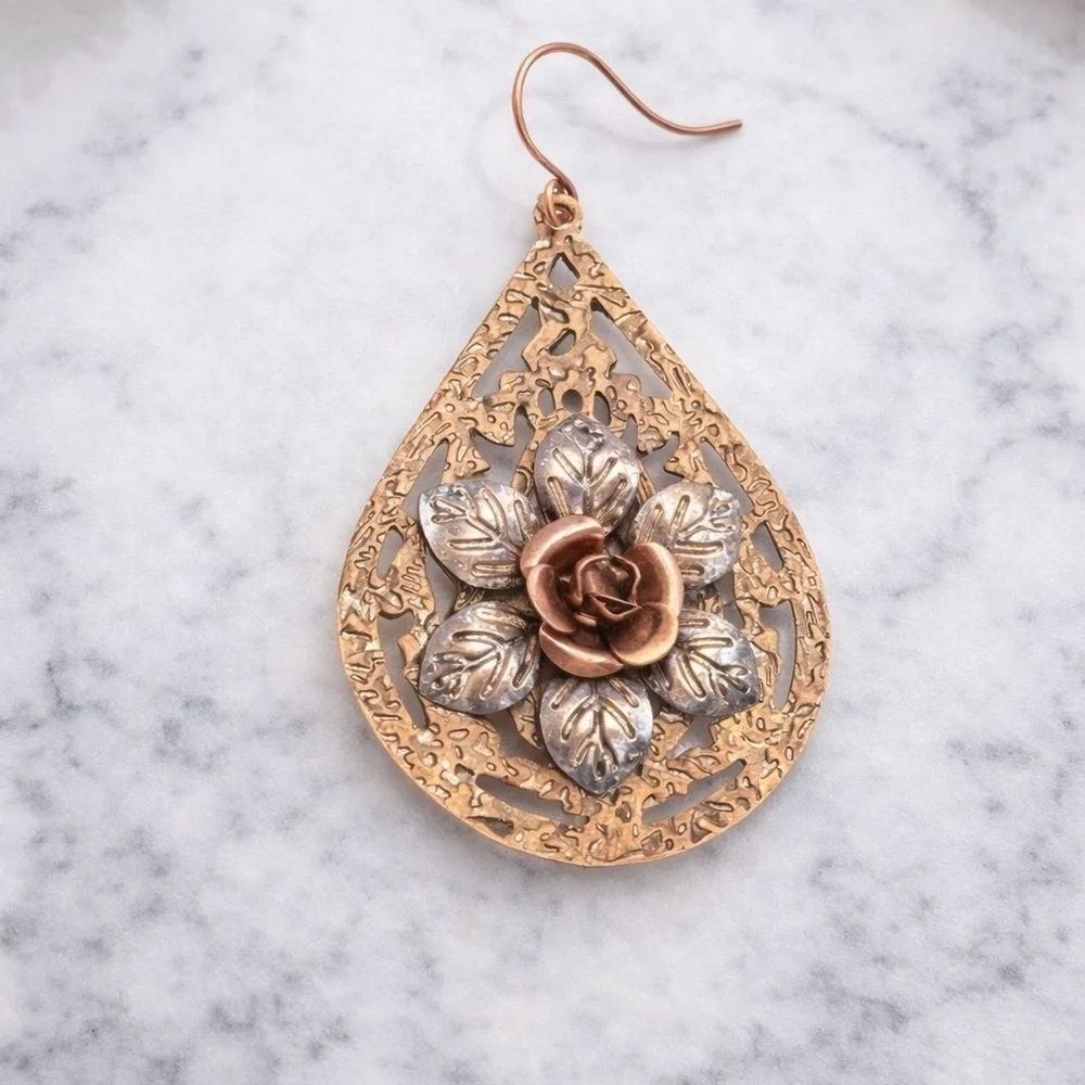 ROSE GOLD AND SILVER Vintage Drop Earrings.